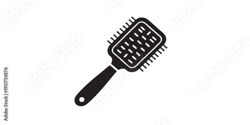 Single black and white hairbrush icon, flat solid vector illustration, minimal design, centered composition, isolated on white background, clean simple style.