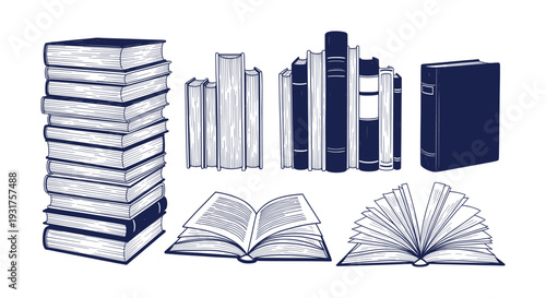 Blue monochromatic vector illustration of people shopping in a busy grocery store with dog carts