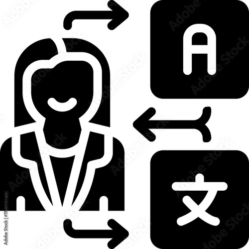 interpreter glyph icon. Strong and solid vector icon for websites, mobile interfaces, presentations, and visual branding. High quality and easy to edit.