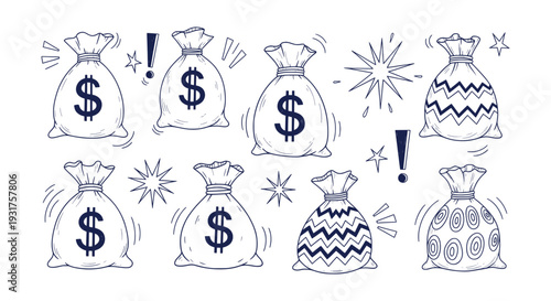 Hand Drawn Blue Camping Icons Set for Outdoor Adventure Hiking and Forest Exploration Travel Gear