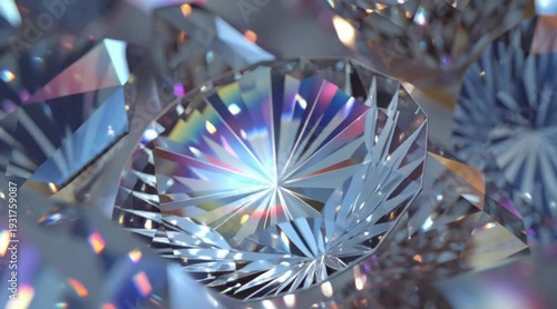 Sparkling diamonds with colorful reflections in close-up view