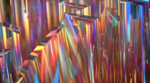 Vibrant abstract background with holographic squares and colorful reflections