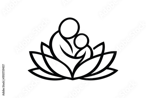 A serene depiction of a mother and child within a blooming lotus flower