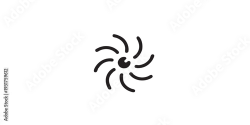 Single black and white odor control icon with swirl lines, flat solid vector illustration, minimal design, centered composition, isolated on white background, clean simple style.