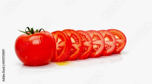 Vibrant Red Tomato with Water Splash and Slices