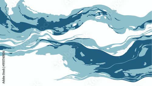 Vector Abstract Watercolor River flow of textured blue and turquoise water evokes fluidity, serenity, and artistic expression. Fluid lines create a sense of movement.