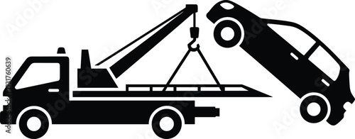Tow Truck Towing Car Silhouette Icon for Roadside Assistance Vehicle Recovery Service Vector Illustration Design