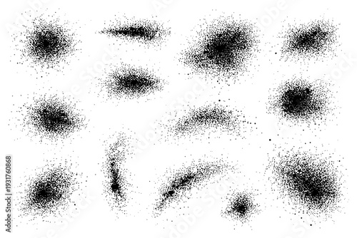 Abstract black ink splatter textures on white background.