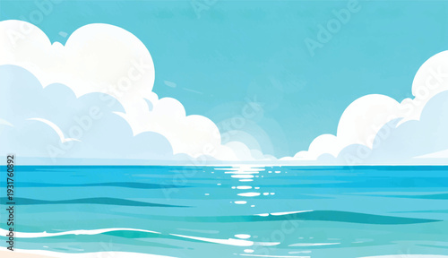 Ocean Horizon Landscape with Blue Water and Sunny Sky Illustration