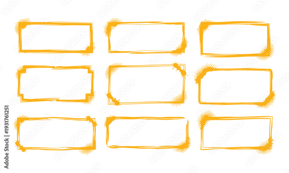 Obraz premium Yellow hand drawn rectangle borders and textured marker frame collection for highlights and creative text box design