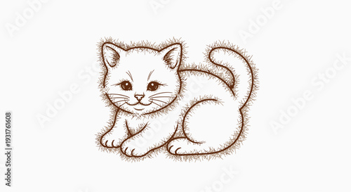 A charming sketch depicts a fluffy cat in a relaxed lying position