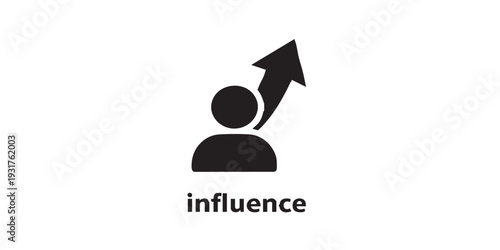 Single black and white influence icon, flat solid vector illustration, minimal design, centered composition, isolated on white background, clean simple style.
