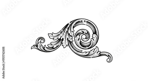 White Decorative Swirls And Floral Design On Black Background Isolated