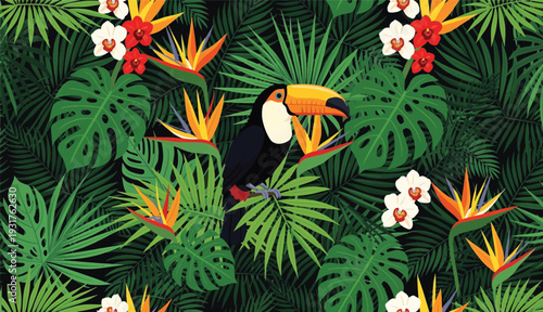 Tropical Seamless Pattern with Toucan Birds