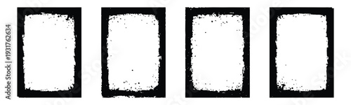 Black rough edge rectangle frames and distressed photo border collection for vintage film grain and paper texture effects