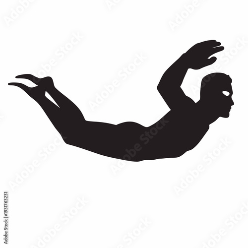 Diver in mid plunge with arms outstretched and legs extended