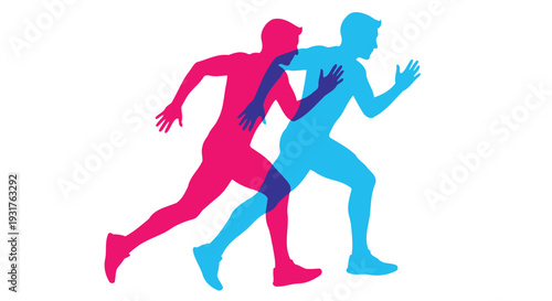 Silhouettes of two runners one pink and one blue in motion