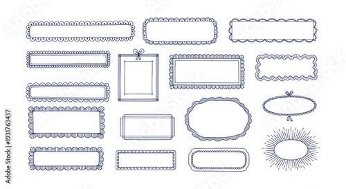 Hand Drawn Doodle Frames Borders Collection Elegant Whimsical Labels Tags Vector Design Elements Set