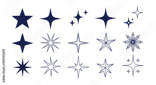 Elegant Stars Sparkles Twinkles Icons Set Celestial Shine Burst Graphic Elements Decorative Vector Collection