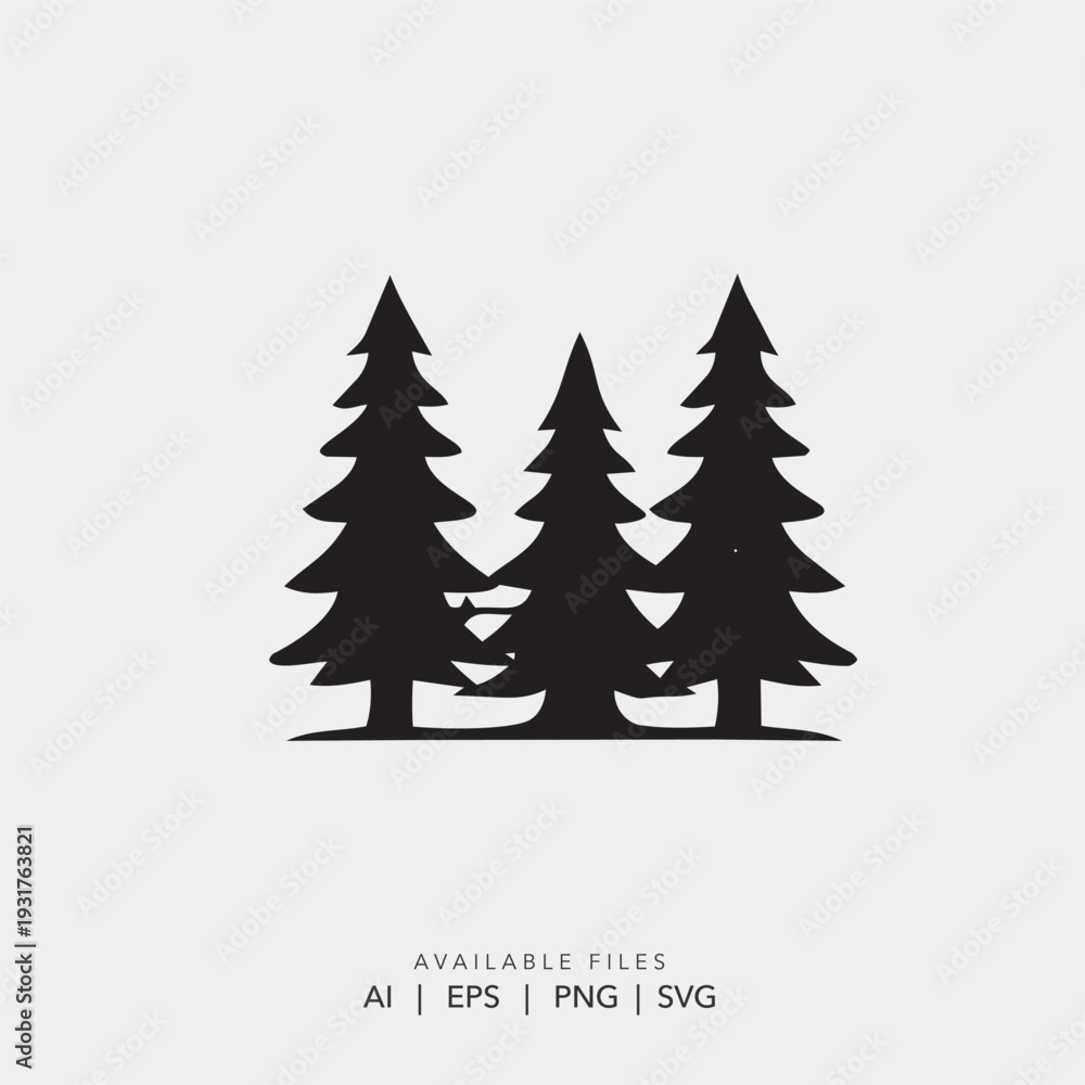 Obraz premium Minimalist Pine Tree Forest Logo Silhouette for Outdoor Adventure Branding, Evergreen Spruce and Fir Tree Icon 