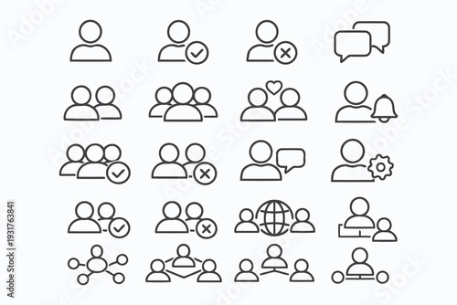 Collection of icons representing various user interaction and communication concepts