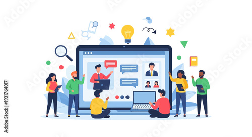 Virtual E-learning Classroom: Diverse Team Collaboration on Webinar Platform for Online Training, Digital Education, and Remote Study