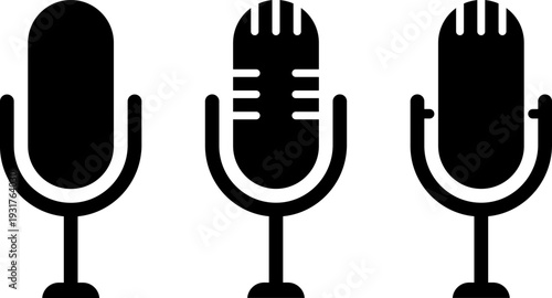 Three black microphone icons for recording or broadcasting purposes