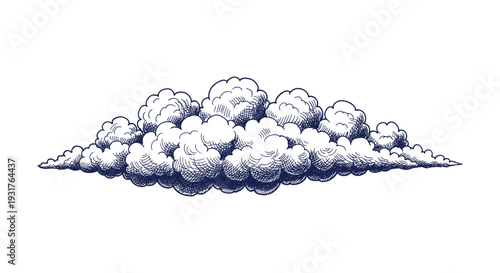 Detailed Hand Drawn Cumulus Cloud Sketch Vector Illustration Vintage Engraved Sky Element Graphic