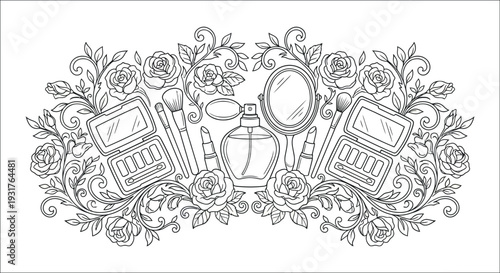 Fantasy vintage perfumes pattern designed for adult coloring books.