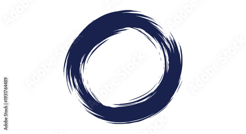 Abstract Dark Blue Brush Stroke Circle Artistic Hand Drawn Grunge Textured Frame Design Element