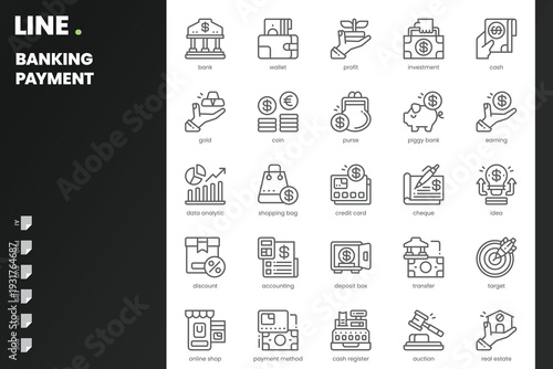 Banking Payment Icon pack for your website, mobile, presentation, and logo design. Banking Payment Icon solid design. Vector graphics illustration and editable stroke.