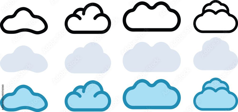 Fototapeta premium Set of Minimal Cloud Icon Flat Vector Illustration