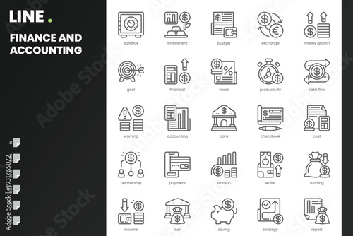 Finance and Accounting Icon pack for your website, mobile, presentation, and logo design. Finance and Accounting Icon solid design. Vector graphics illustration and editable stroke.
