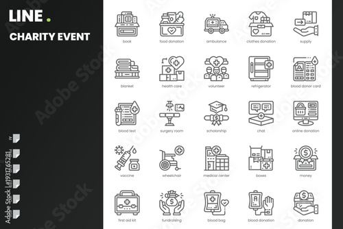 Charity Event Icon pack for your website, mobile, presentation, and logo design. Charity Event Icon solid design. Vector graphics illustration and editable stroke.