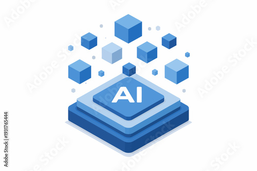 Plataforma digital AI con cubos flotantes