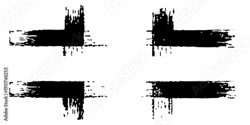 Abstract black brushstrokes forming a plus sign on a white background