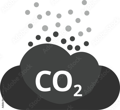 Carbon dioxide CO2 gas emission cloud icon with falling particles representing greenhouse effect global warming climate change environmental pollution and atmospheric carbon footprint reduction  