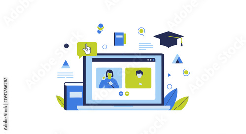 Digital Sign Language Education via Video Call. Online Class, Remote Learning, and Accessibility Support Concept Illustration.