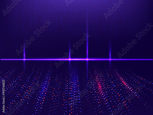 Modern digital information flow, colorful particle stream rising and converting to encrypted numbers for cloud computing background.