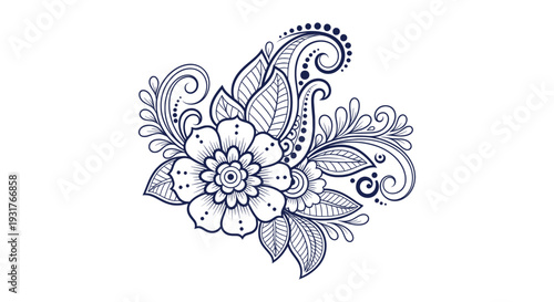 Elegant Ornate Hand Drawn Mehndi Floral Design Vector Art Element Decorative Botanical Pattern