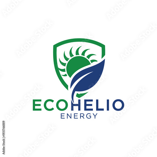 Shield sun and leaf icon logo for sustainable solar renewable energy Ecohelio Energy