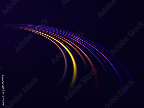 Vibrant glowing speed lines on dark background, explosive energy motion and racing effect for modern design.