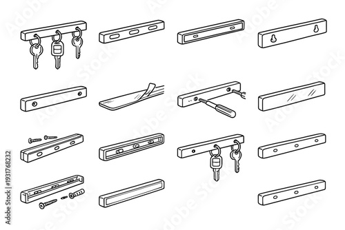 Rail clean adhesive icon screw embedded slim soft holder magnetic key vector