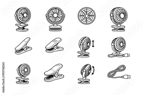 Clean fan vector grille adjustable rear usb lightweight cord design icon