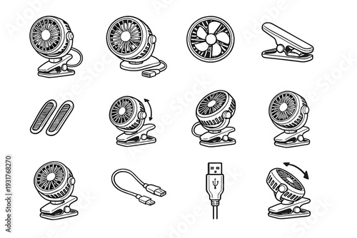 Vector base fan rubber portable adjustable utility motor usb modern icon