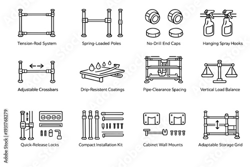 Vertical installation coatings cabinet system organizer sink storage wall icon under grid