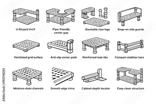 Organizer grid trims vector guards structure pads load sink surface icon under