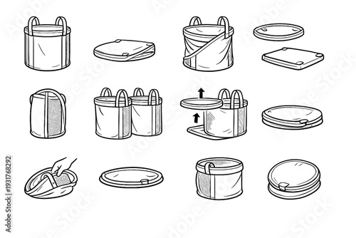 Vector canvas icon removable laundry seam grab hamper clean material foldable edges