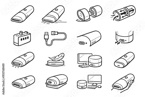 Opening internal size button portable vector lightweight surface outline cordless icons vacuum