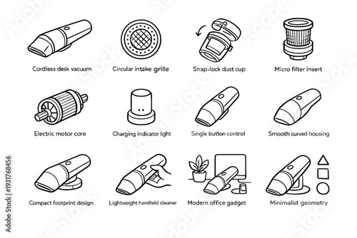 Lightweight vacuum handheld gadget light icons cordless motor icon core grille vector